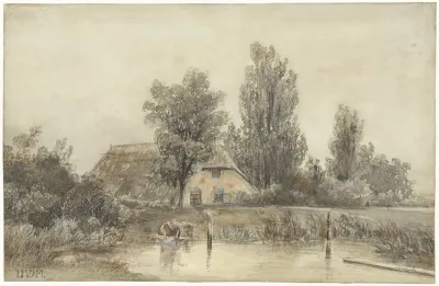 Boerderij en een wassende vrouw