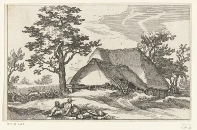 Boerderij en herder met schaap