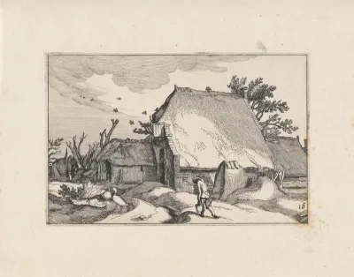 Boerderij en man met twee emmers