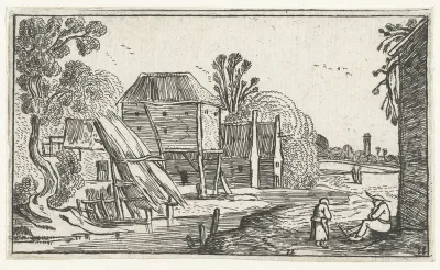 Boerderij en schuur op palen aan een water
