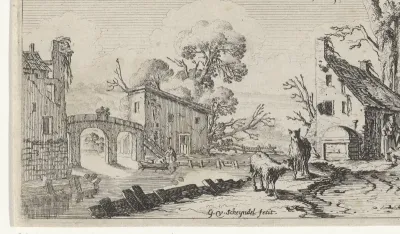 Boerderij en toren aan een rivier (het Gehoor)