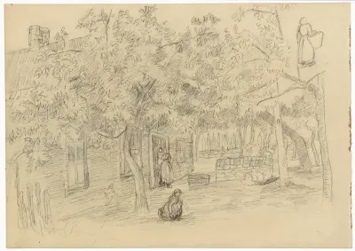Boerderij met erf en figuren