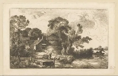 Boerderij met hooiberg aan het water