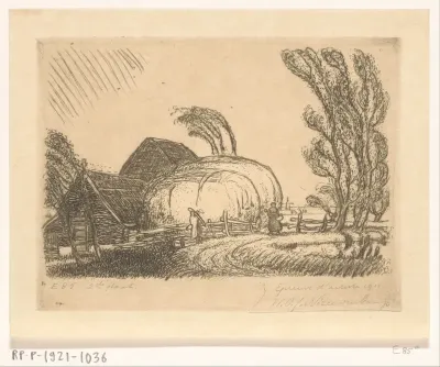 Boerderij met hooischelf aan een dijk bij Monnickendam