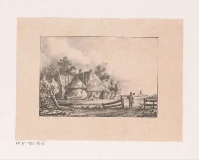 Boerderij met hooischuur en figuren