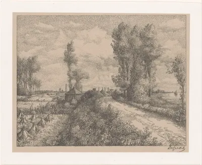 Boerderij met hooischuur langs de Waal
