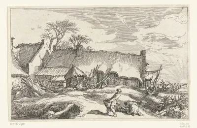 Boerderij met opkomende of ondergaande zon
