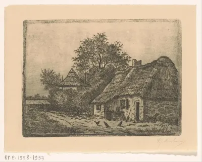 Boerderij met rieten dak en hooischuur