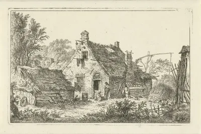 Boerderij met staande man en zittende vrouw
