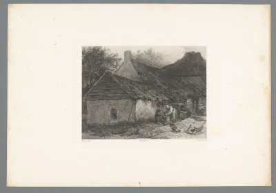 Boerderij met vrouw en kind op het erf
