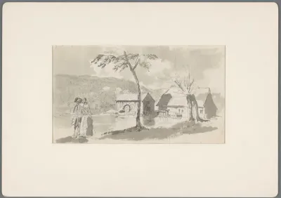 Boerderij met watermolen aan een bergmeer