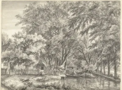 Boerderij omgeven door hoge bomen