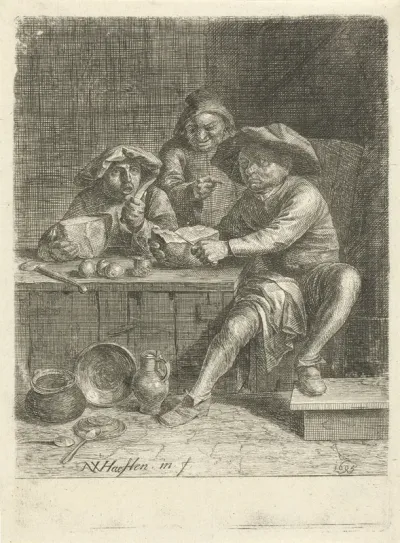 Boeren aan een tafel met brood