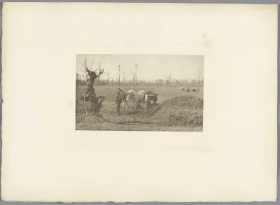 Boeren bij een ossenkar op een akker, Pavie