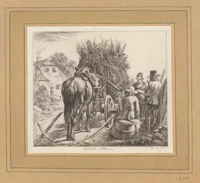 Boeren bij een trekkar