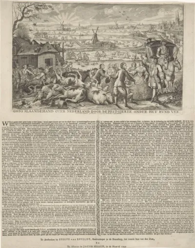 Boeren getroffen door runderpest, 1745