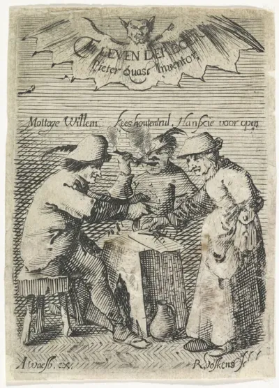 Boeren rond een tafel