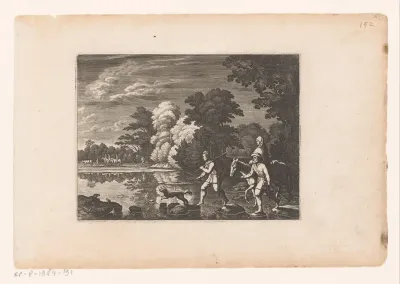 Boeren steken een rivier over