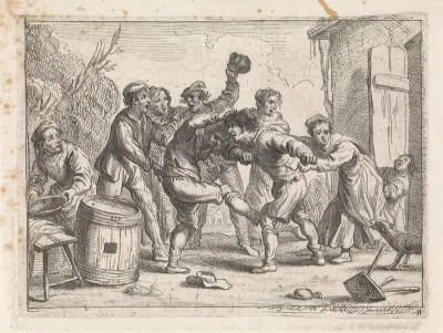 Boeren vechten voor een herberg