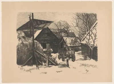 Boerenerf in de sneeuw