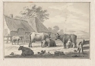 Boerenerf met melkende meid