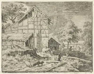 Boerenerf met twee ladders