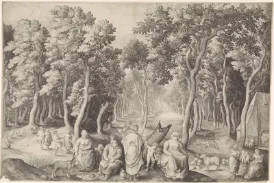 Boerenfamilie in een bos