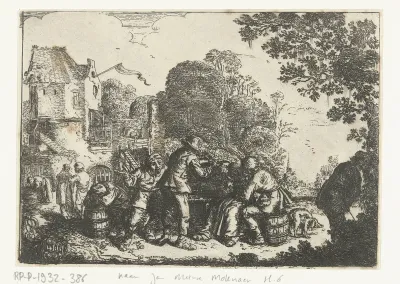 Boerengezelschap voor een herberg