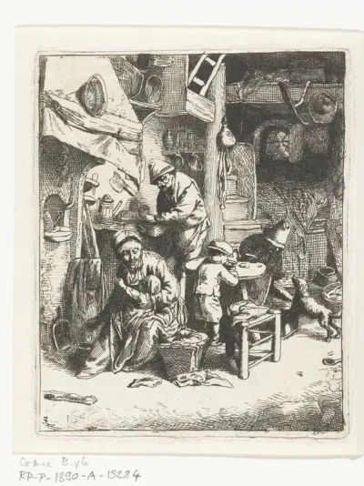 Boerengezin in interieur