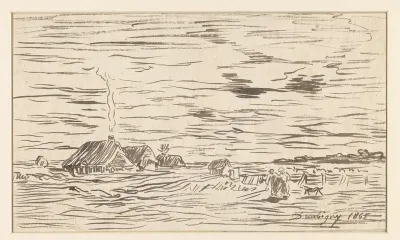 Boerenhuizen in vlak land