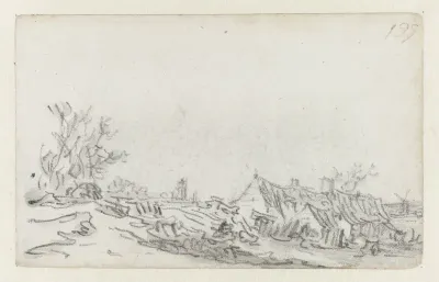 Boerenhuizen onderaan een dijk