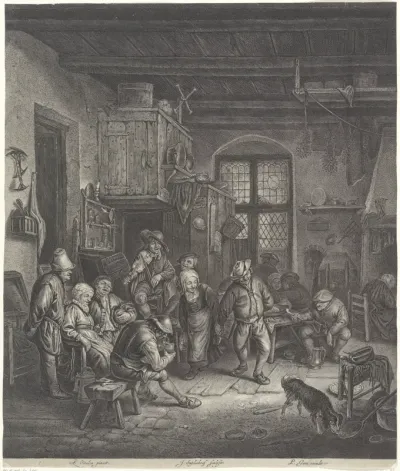 Boereninterieur met dansend paar