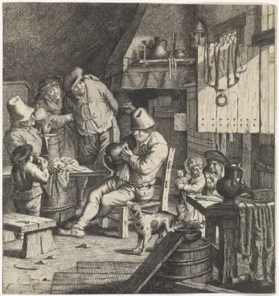 Boereninterieur met een boer met een kruik in handen