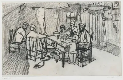 Boereninterieur met familie aan tafel