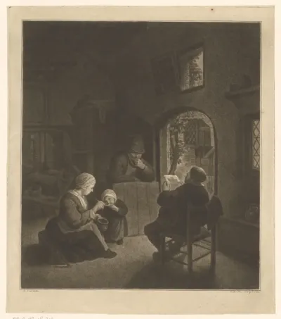 Boereninterieur met krantenlezer