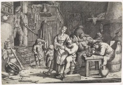 Boereninterieur met tien mensen