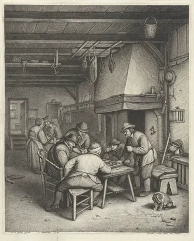 Boereninterieur met triktrakspelers