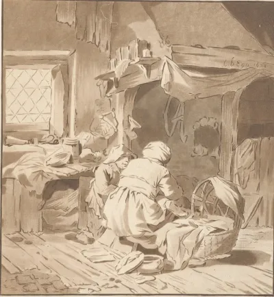 Boereninterieur met twee vrouwen