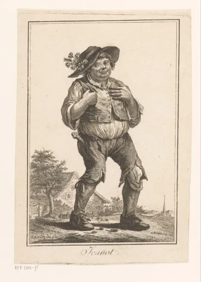 Boerenknecht staand in een landschap