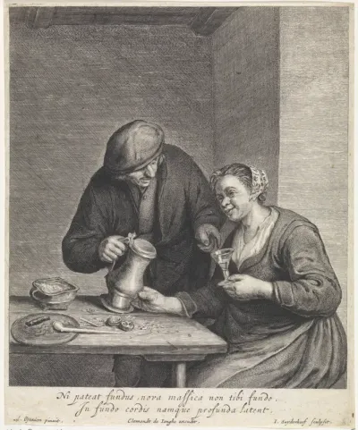 Boerenpaar bij een tafel