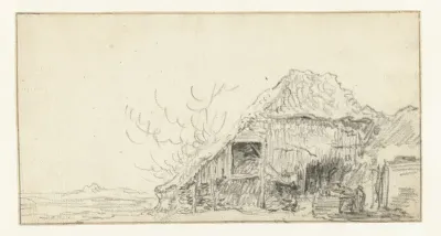 Boerenschuur in een vlak landschap