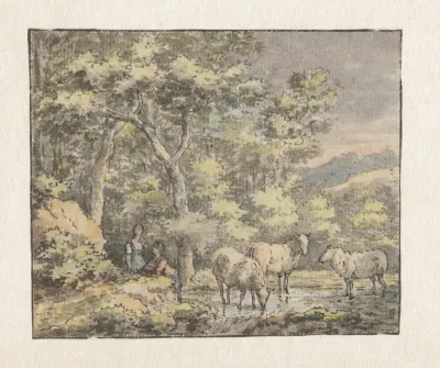 Boerenstel met drie schapen