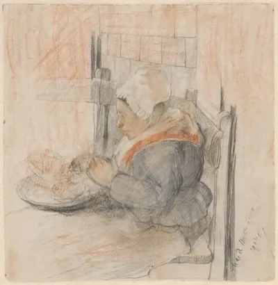 Boerenvrouw aan tafel