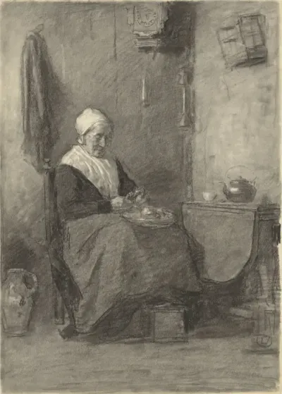 Boerenvrouw in interieur