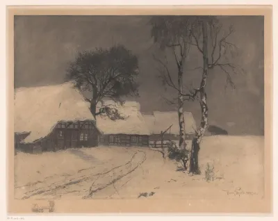 Boerenwoningen in de sneeuw