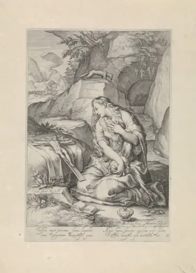 Boetvaardige Maria Magdalena in landschap