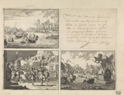 Bombardement van Dieppe, 1694 / Zeeslag bij Kaap La Hogue, 1692 / Vreugde in Parijs naar aanleiding van het valse bericht van de dood van Willem III bij de slag aan de Boyne, 1690