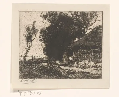 Bomen bij een boerderij