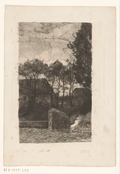 Bomen bij een boerderij