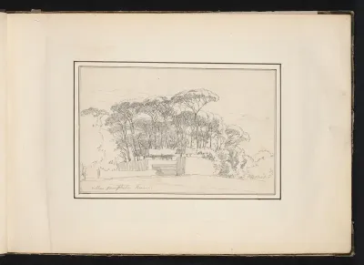 Bomen en lage muren bij de Villa Doria Pamphilj te Rome